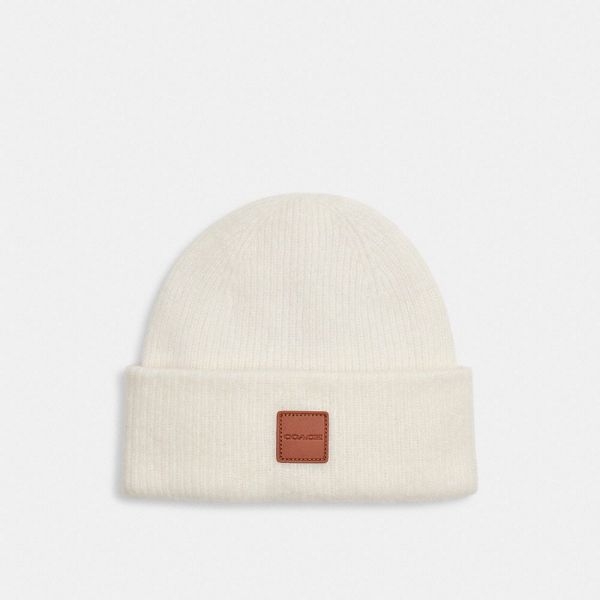 Pánské Čepice Coach Knit With Leather Patch Bílé | 1294768-CZ